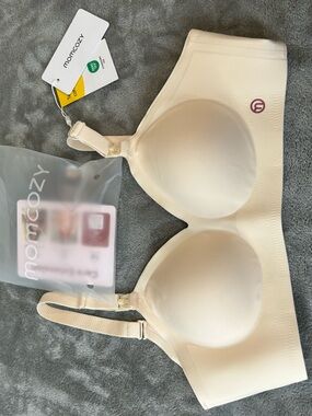 MOM COZY JELLY STRIP SEAMLESS FLORAL PUSH-UP NURSING BRA IN BEIGE SIZE SMALL